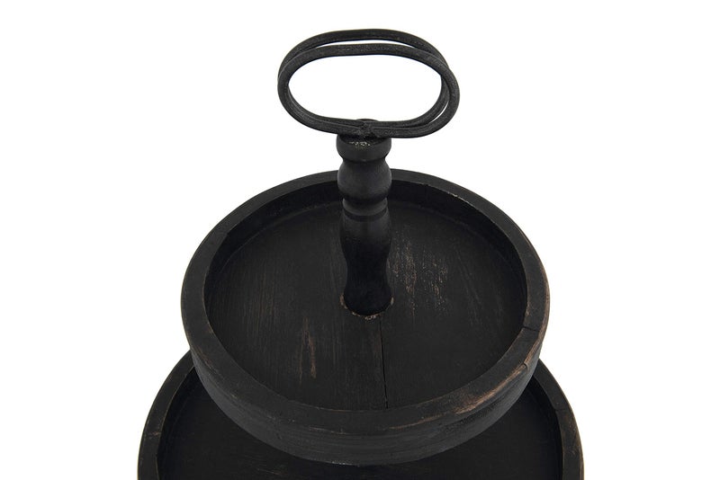 Creative Co-Op Distressed Blackwashed Wood 2-Tier Tray with Metal Handle - Image 5